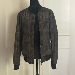 Zara Man Camo Military Varsity Style Bomber Jacket Size M Green Black As New